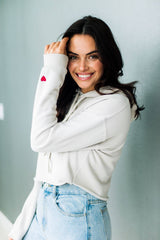 Embroidered Heart Cropped Hoodie